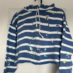 Polo Ralph Lauren Paint-Splash White and Blue Striped Oversized Hoodie